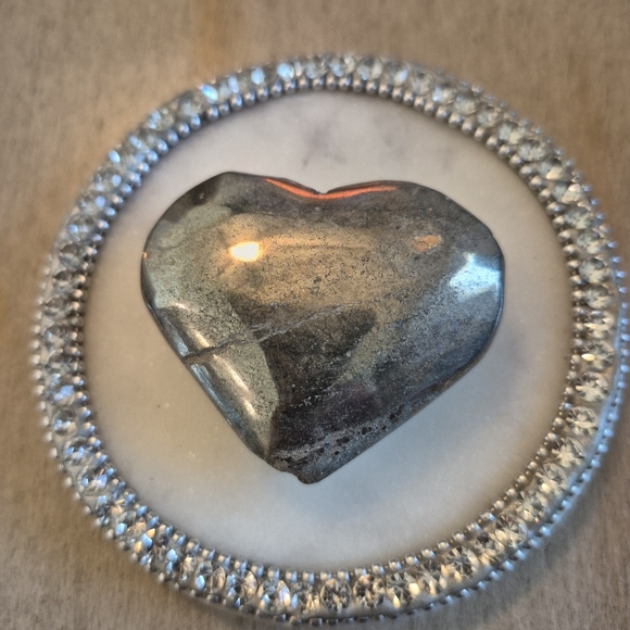 Natural Pyrite Polished Heart Palm Stone #6 New - Picture 3 of 6